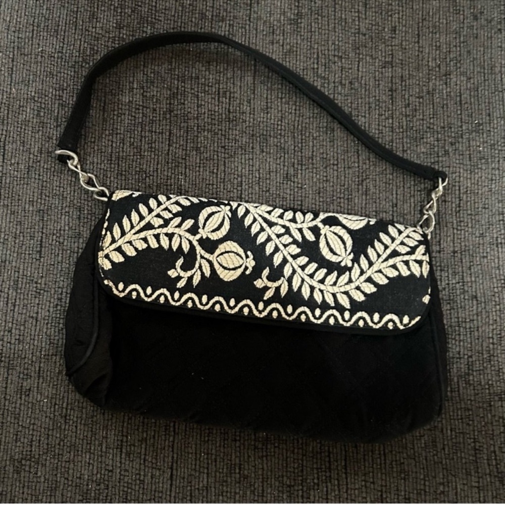 Vera Bradley Black and Cream Embroidered Women's Bag